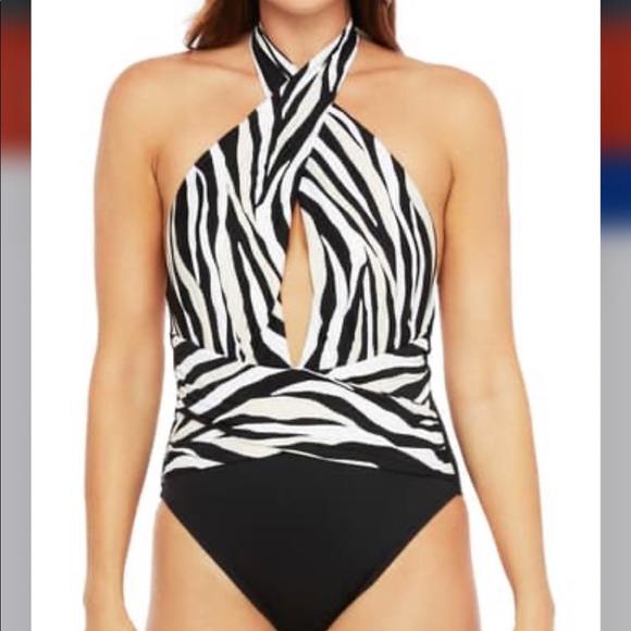 La Blanca Zebra Print Wrap Front OnePiece Swimsuit - Picture 2 of 3